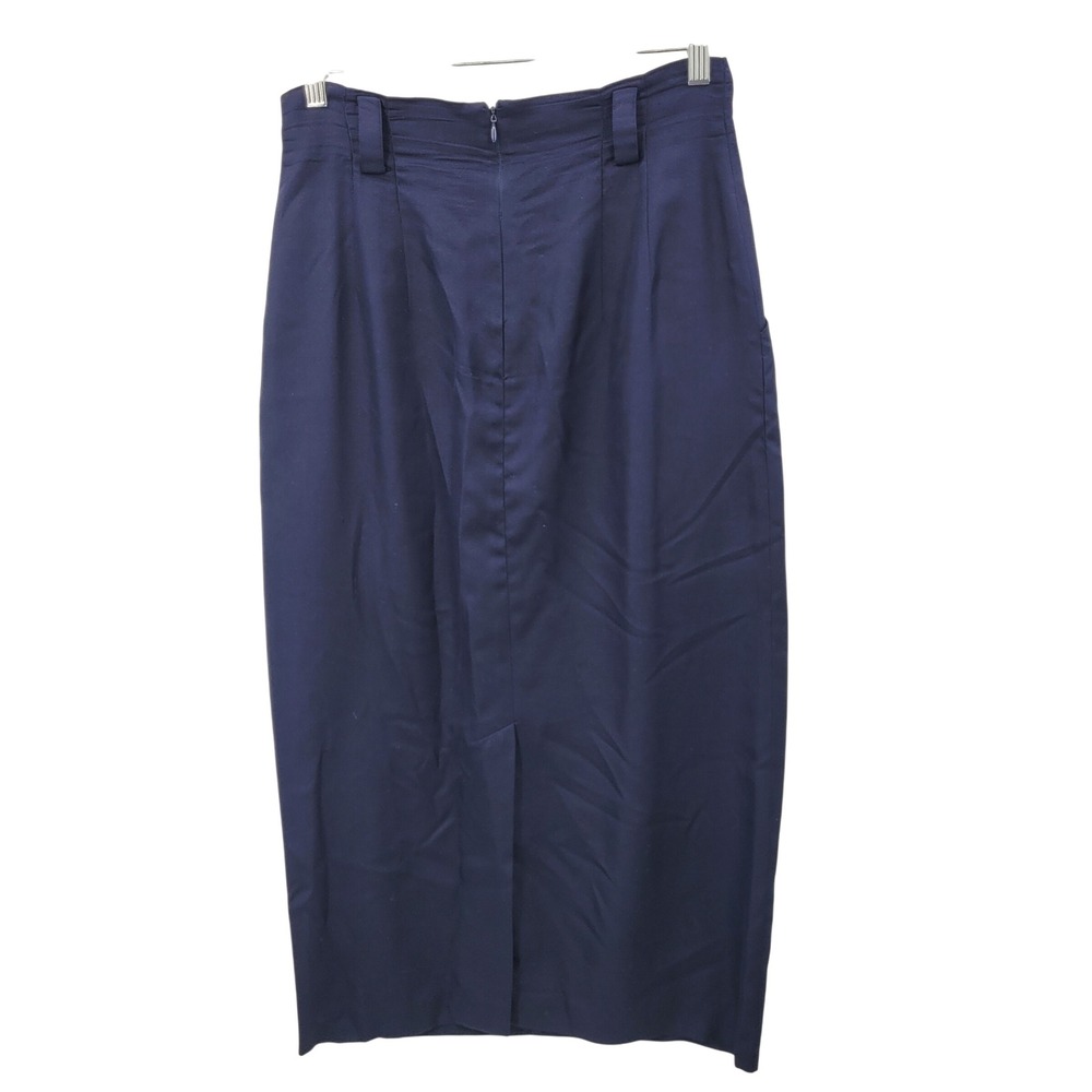 Vtg 80 Modest Linda Allard Navy Blue Silk Pencil Maxi Skirt Sz 10 Pockets Career